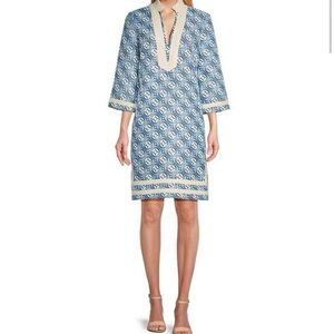 Preston & York Plus Size Loretta Linen Blend 3/4 Sleeve Shift Dress